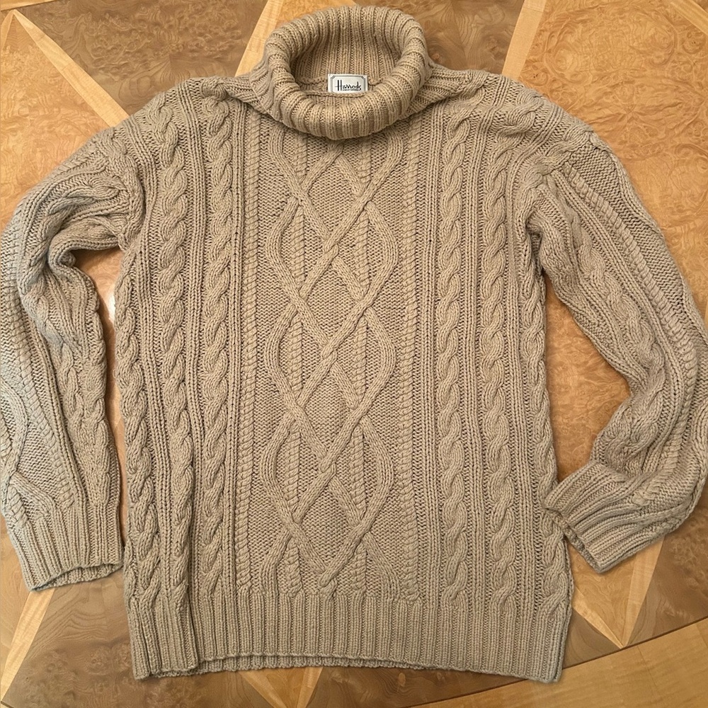 Harrods Classic 100% Cotton Cable Knit Turtleneck Sweater